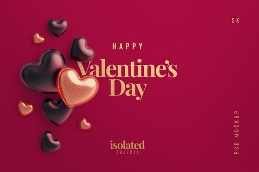 Free Happy Valentines Day Background Mockup With Decorative Love Hearts Top View Scene Psd