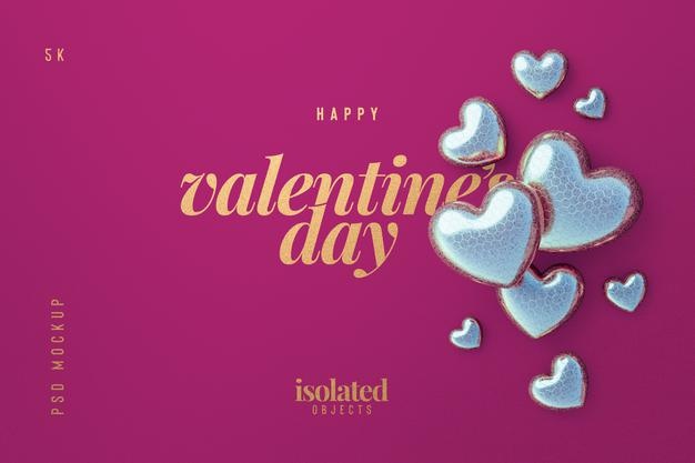 Free Happy Valentines Day Background Mockup With Decorative Love Hearts Top View Scene Psd