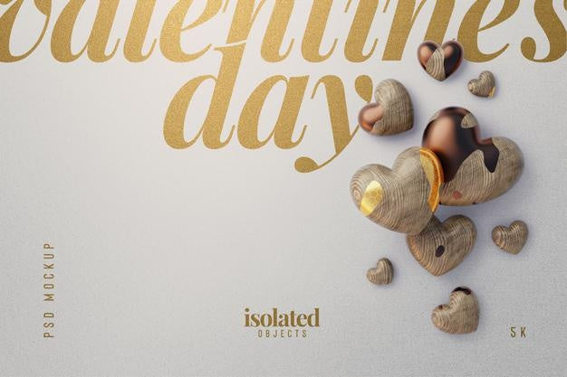 Free Happy Valentines Day Background Mockup With Decorative Love Hearts Top View Scene Psd