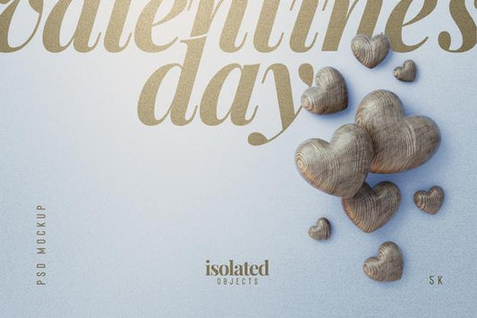 Free Happy Valentines Day Background Mockup With Decorative Love Hearts Top View Scene Psd