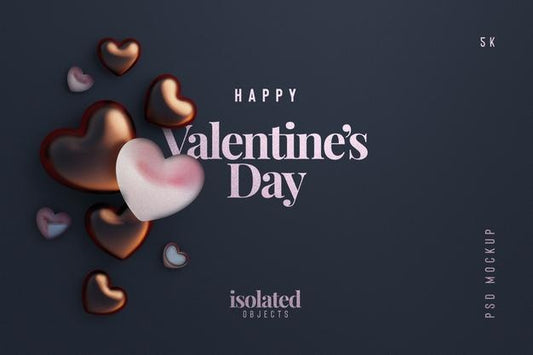 Free Happy Valentines Day Background Mockup With Decorative Love Hearts Top View Scene Psd
