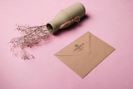 Free High Angle Envelope And Vase Arrangement Psd