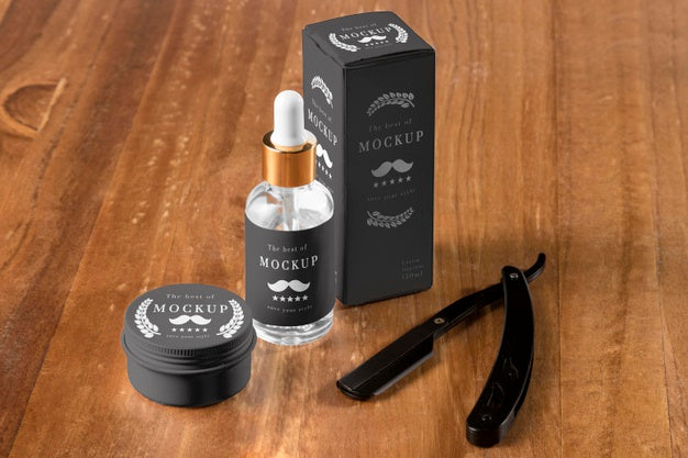 Free High Angle Of Beard Oil With Razor Psd