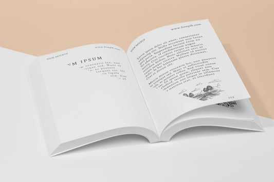 Free High Angle Open Book Mock-Up With Illustration Psd