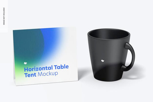 Free Horizontal Table Tent Card With Mug Mockup Psd