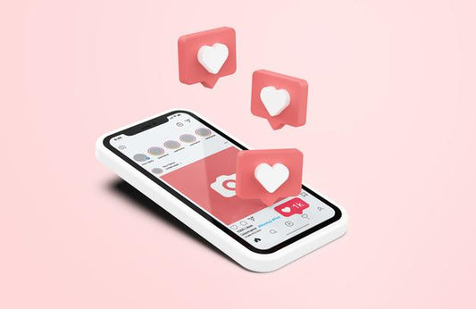 Free Instagram On White Mobile Phone Mockup With 3D Like Icons Psd