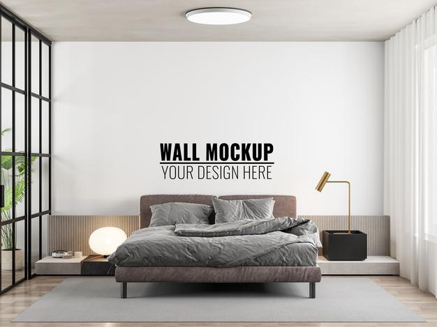 Free Interior Bedroom Wall Mockup Psd