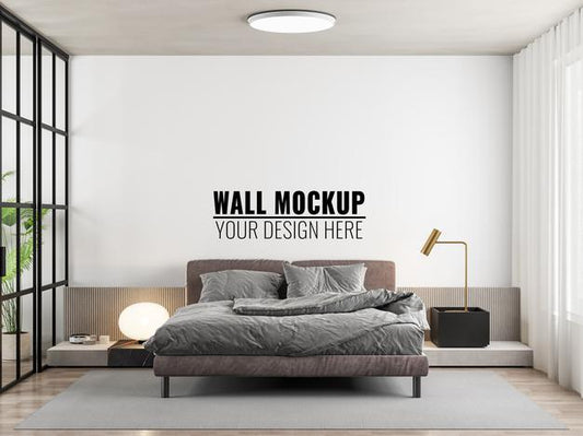 Free Interior Bedroom Wall Mockup Psd