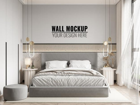 Free Interior Bedroom Wall Mockup Psd