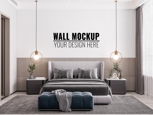 Free Interior Bedroom Wall Mockup Psd