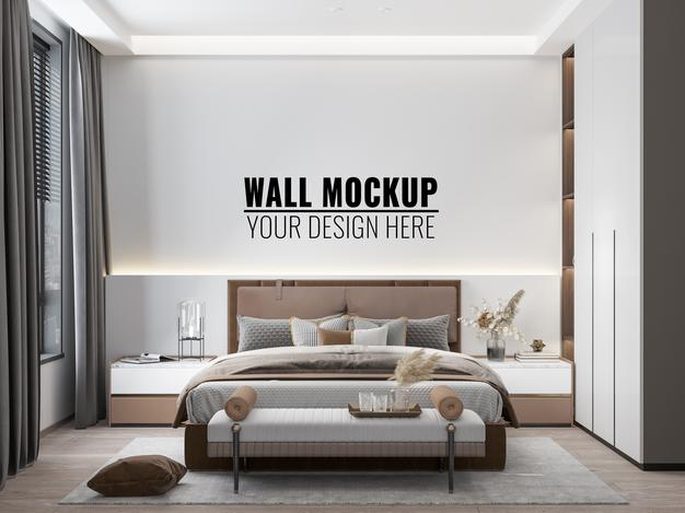 Free Interior Bedroom Wall Mockup Psd