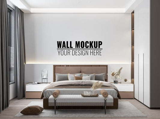 Free Interior Bedroom Wall Mockup Psd