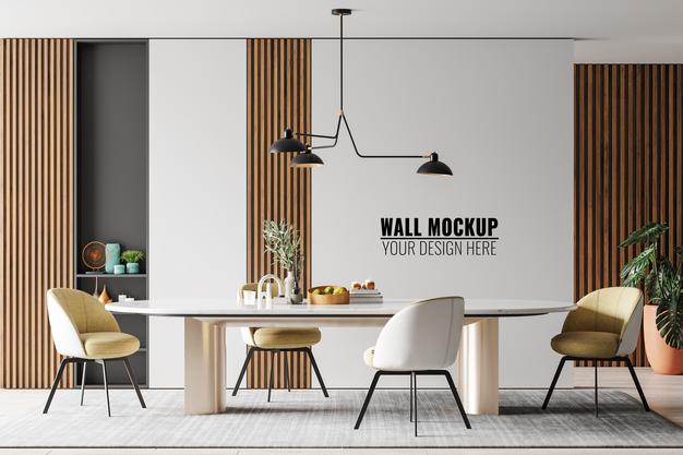 Free Interior Dining Room Wall Mockup Psd