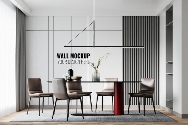 Free Interior Dining Room Wall Mockup Psd