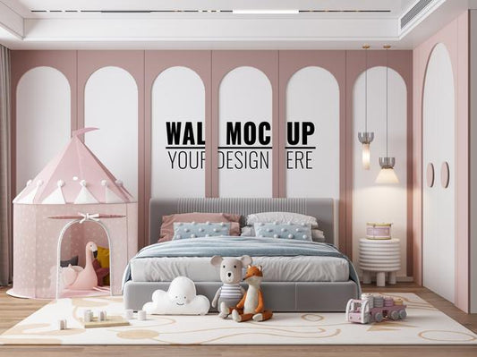 Free Interior Kids Bedroom Wall Mockup Psd