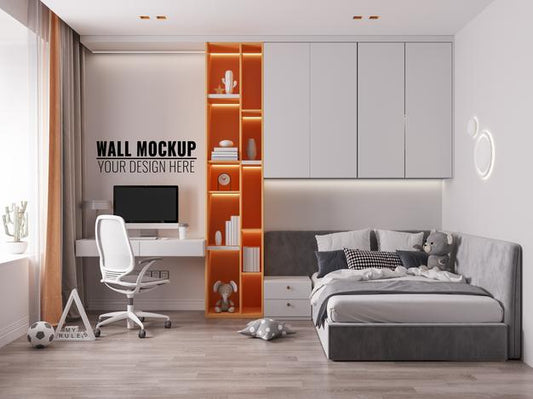 Free Interior Kids Bedroom Wall Mockup Psd