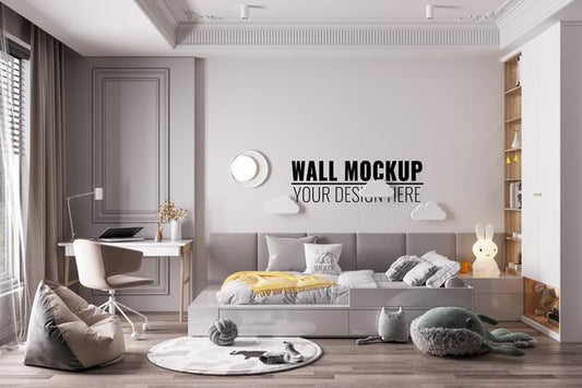 Free Interior Kids Bedroom Wall Mockup Psd