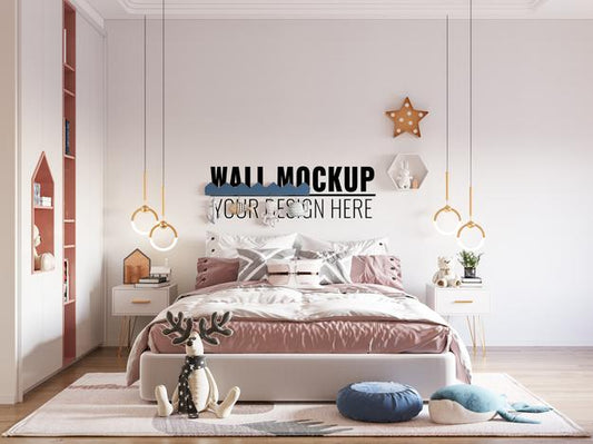 Free Interior Kids Bedroom Wall Mockup Psd
