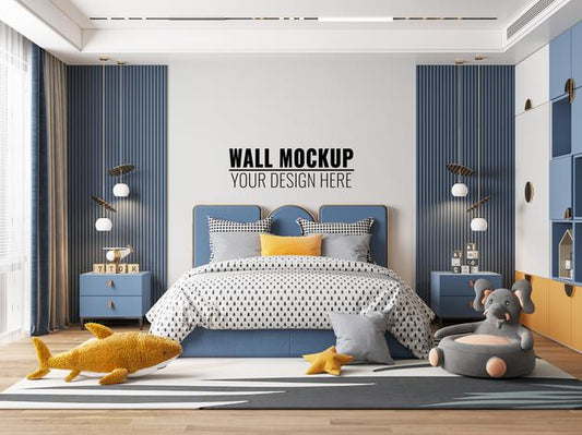 Free Interior Kids Bedroom Wall Mockup Psd