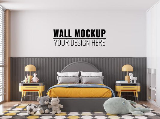 Free Interior Kids Bedroom Wall Mockup Psd
