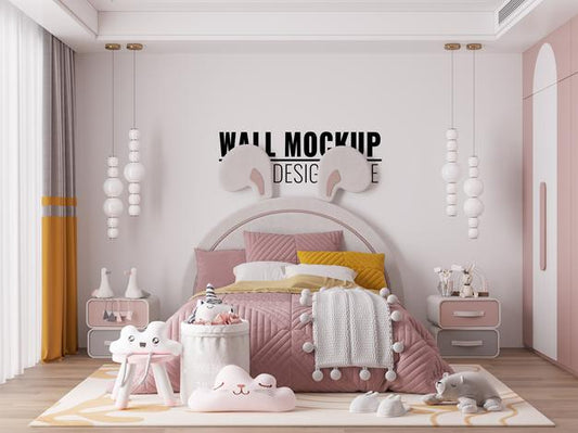 Free Interior Kids Bedroom Wall Mockup Psd