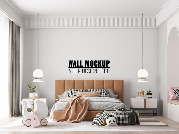 Free Interior Kids Bedroom Wall Mockup Psd