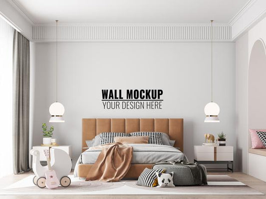 Free Interior Kids Bedroom Wall Mockup Psd