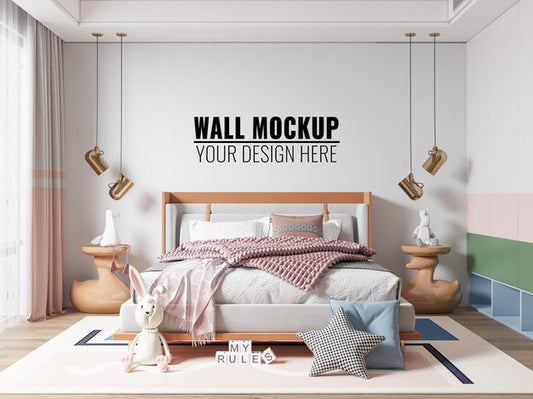 Free Interior Kids Bedroom Wall Mockup Psd