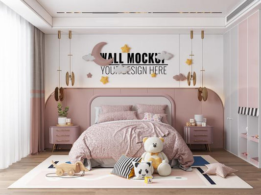 Free Interior Kids Bedroom Wall Mockup Psd