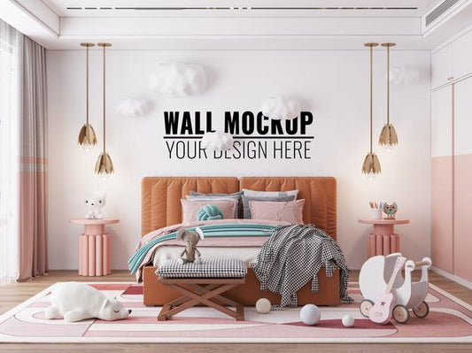 Free Interior Kids Bedroom Wall Mockup Psd