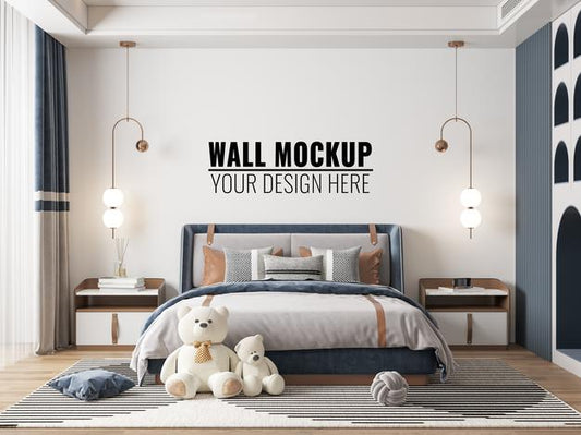 Free Interior Kids Bedroom Wall Mockup Psd