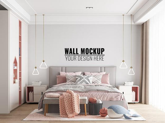 Free Interior Kids Bedroom Wall Mockup Psd