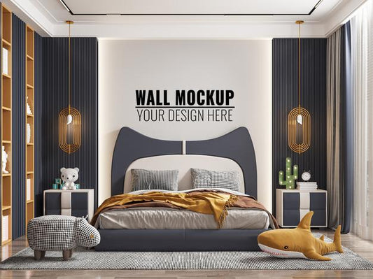 Free Interior Kids Bedroom Wall Mockup Psd
