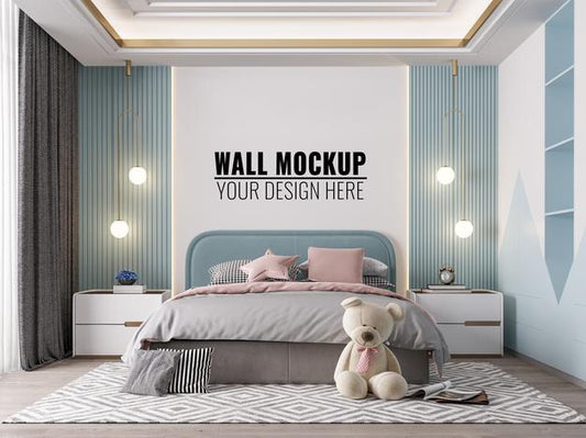 Free Interior Kids Bedroom Wall Mockup Psd
