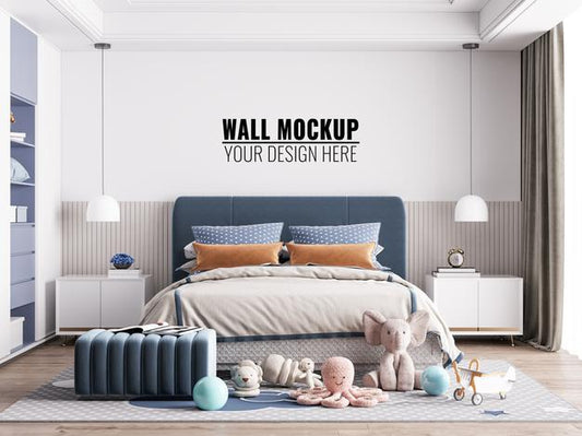 Free Interior Kids Bedroom Wall Mockup Psd