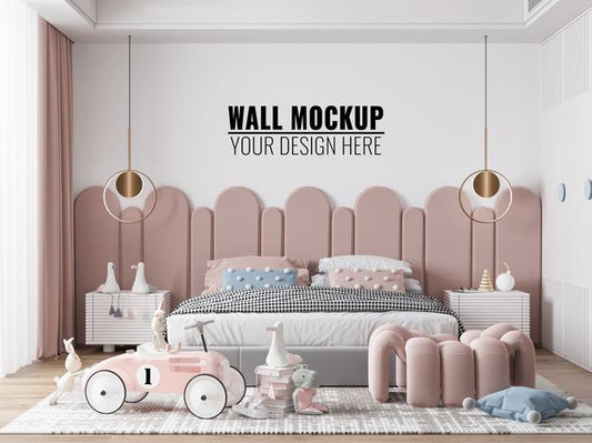 Free Interior Kids Bedroom Wall Mockup Psd