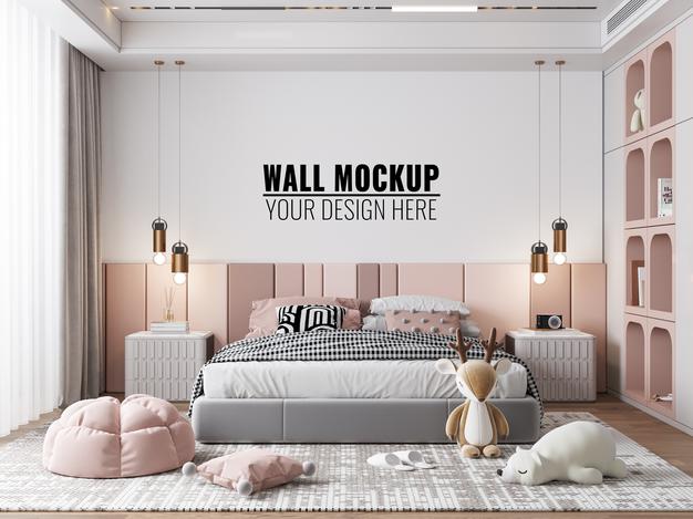 Free Interior Kids Bedroom Wall Mockup Psd