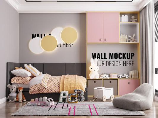 Free Interior Kids Bedroom Wall Mockup Psd