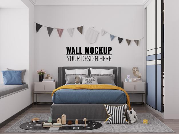 Free Interior Kids Bedroom Wall Mockup Psd