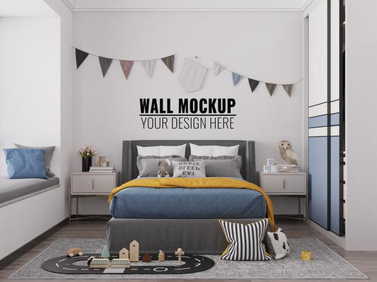 Free Interior Kids Bedroom Wall Mockup Psd