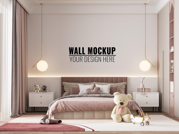 Free Interior Kids Bedroom Wall Mockup Psd