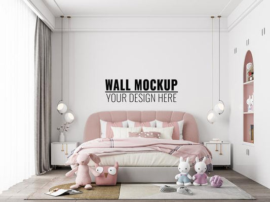 Free Interior Kids Bedroom Wall Mockup Psd