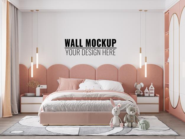 Free Interior Kids Bedroom Wall Mockup Psd