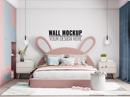 Free Interior Kids Bedroom Wall Mockup Psd