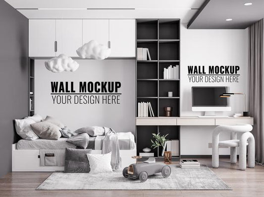 Free Interior Kids Bedroom Wall Mockup Psd