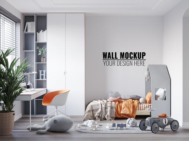 Free Interior Kids Bedroom Wall Mockup Psd