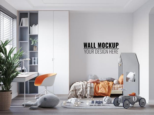Free Interior Kids Bedroom Wall Mockup Psd