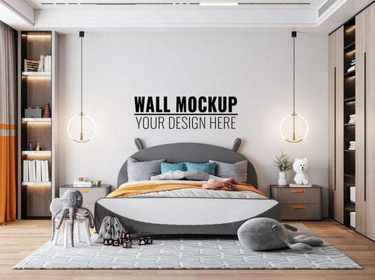 Free Interior Kids Bedroom Wall Mockup Psd
