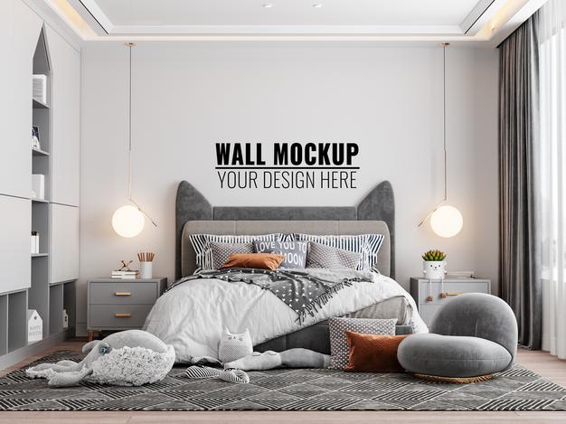 Free Interior Kids Bedroom Wall Mockup Psd