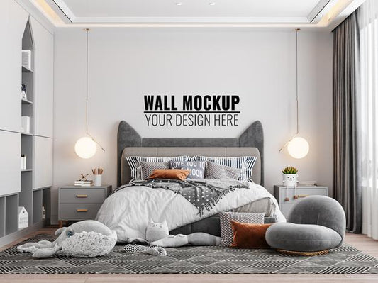 Free Interior Kids Bedroom Wall Mockup Psd